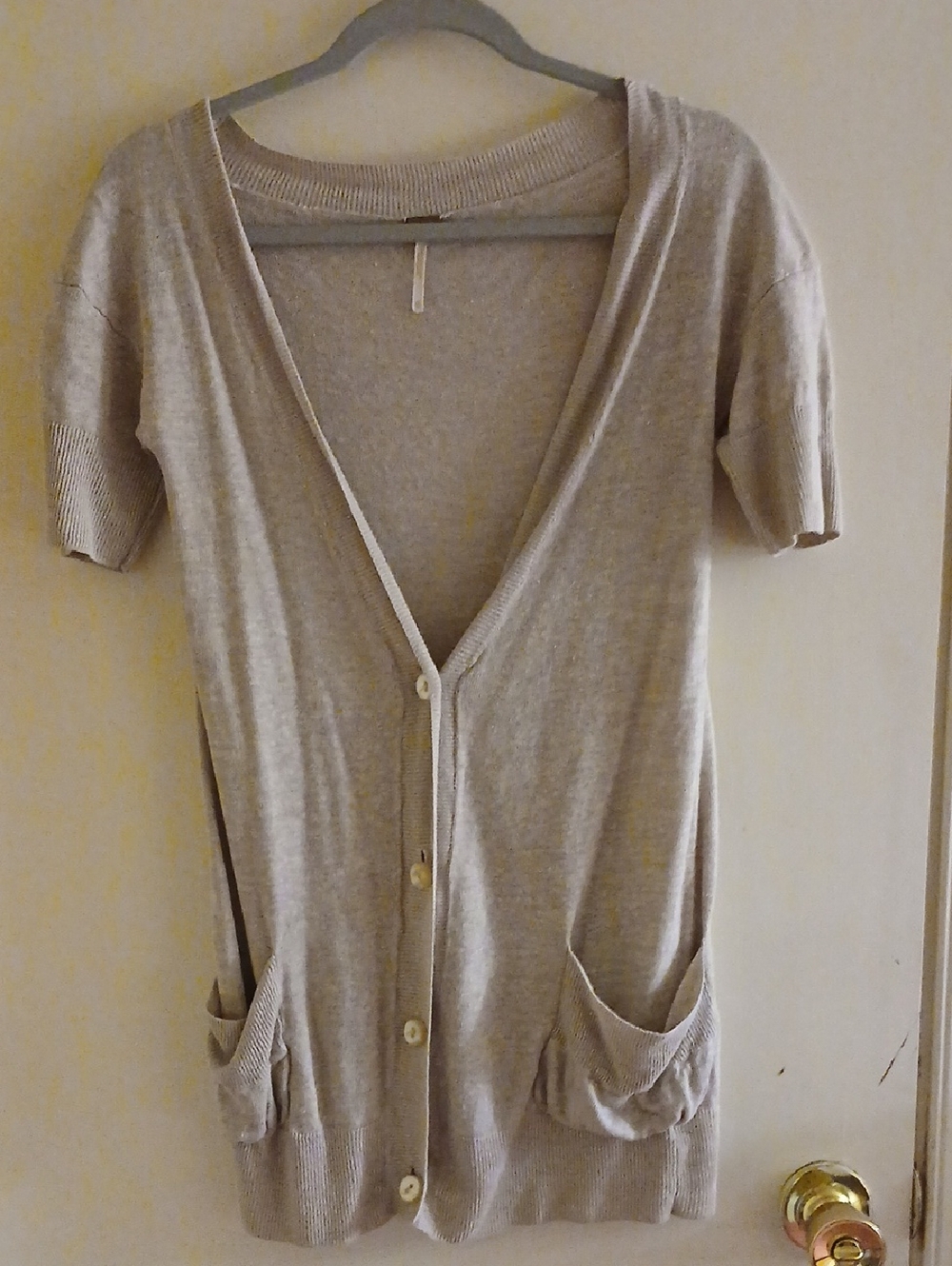 Free People Light Tan Short Sleeve Button-Front Cardigan